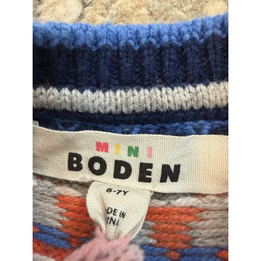 Mini Boden Orange Fair Isle Wool Blend Sweater Kids Sz 6-7 NWT $79